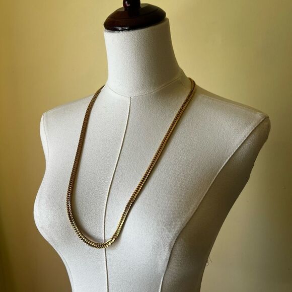 Vintage Gold Plated Snake Chain Necklace 30” Flat Herringbone Long Layering - Picture 2 of 10